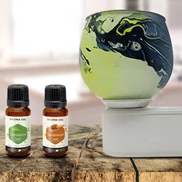 PEEPALCOMM 3Pc Green & White Marble-Printed Electric Aroma Oil Diffuser With Scented Oils-21