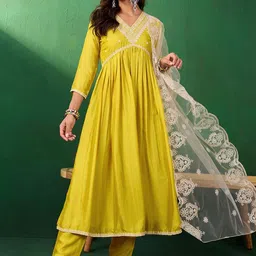 Sangria Embroidered A-Line Kurta Set With Trouser & Dupatta image 5