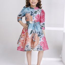 Peppermint Girls Floral Printed Tie-Ups Fit & Flare Dress-image-66