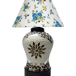 Aura Turquoise Blue Printed Mosaic Glass Traditional Frusturical Shaped Table Lamp-image-88