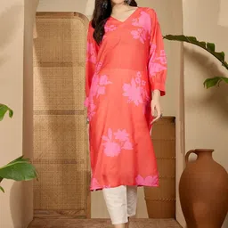 Sangria Women Floral Printed V Neck Straight Kurta-picture-34