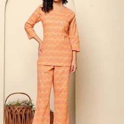 Rouhab Printed Pure Cotton Round Neck Top With Trousers Co-Ords Set-picture-44
