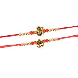 Asthetika Set Of 2 Artificial Beaded Ganesha Thread Rakhis With Roli Chawal image 3