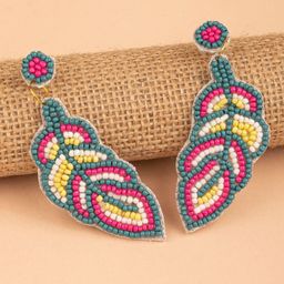 Crunchy Fashion Artificial Beaded Leaf Shaped Drop Earrings-2