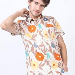 KETCH Men Cutaway Collar Floral Printed Cotton Slim Fit Casual Shirt-image-5