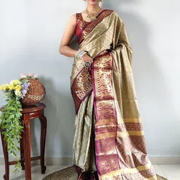 BerMondsey Ethnic Motifs Woven Design Banarasi Saree-image-97