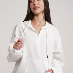 Tokyo Talkies Women Textured Hooded Sweatshirt-image-6
