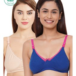 Inner Sense Antimicrobial Maternity Nursing Bra Pack of 2 - Royal Blue & Light Pink-image-52
