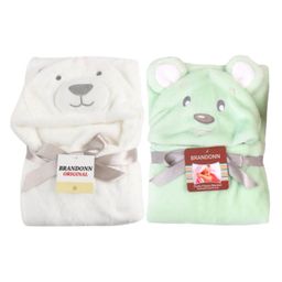 Brandonn Hooded Flannel Baby Bath Blanket Pack of 2 - Green White-27