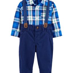 Carter's 2-Piece Plaid Onesie & Suspender Pant Set - Blue-image-34