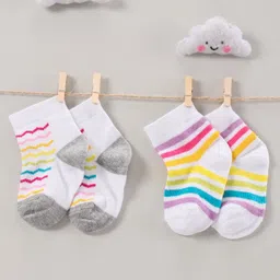 Cute Walk by Babyhug Anti Bacterial Ankle Length Socks Pack of 2 Striped - Multicolor-picture-32