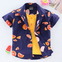 Rikidoos Half Sleeves Fruit Printed Shirt With Attached Tee - Navy Blue-image-71