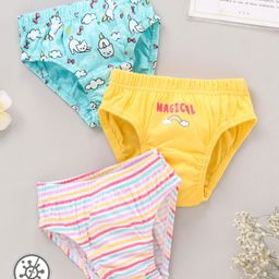 Babyhug 100%Cotton Antibacterial Panties Pack of 3 - Blue Yellow Multicolour-image-84