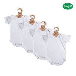 COCOON ORGANICS Pack Of 4 100% Organic Cotton Half Sleeve Solid Onesie  - White-image-12
