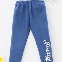 Babyhug Full Length Slim Fit Leggings Glitter Text Print - Dark Blue-image-88