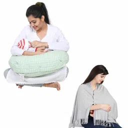 Lulamom 100% Cotton Nursing Shawl and Pillow Combo - Green-picture-9