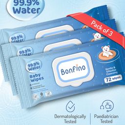 Bonfino 99.9% Water Baby Wipes Pack of 3 - 72 Pieces Each-image-90