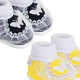 NESKA MODA 3 To 12 Months Infants Set of 2 Pair Cute Cotton Butterfly Shoe Booties-25