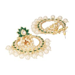 Jazz and Sizzle Gold Plated Kundan Studded And Beaded Contemporary Chandbalis image 2