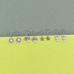 HIGH TRENDZ Silver-Plated Oxidised Drop Earrings-21