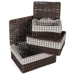 HOKIPO Brown & White 3 Pieces Self Design Regular Multi-Utility Organisers-7