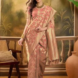 Sangria Peach Woven Design Silk Blend Sarees-picture-2