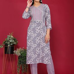 Rangita Ethnic Motifs Printed V-Neck Straight Kurta With Trousers-30
