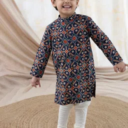 Tiber Taber Boys Floral Printed Regular Pure Cotton Kurta with Churidar-picture-12