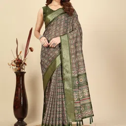 J 6 DESIGNER Ethnic Motifs Silk Cotton Handloom Bhagalpuri Saree-picture-41