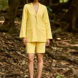 Dash and Dot Yellow Linen Shorts Suit-picture-54