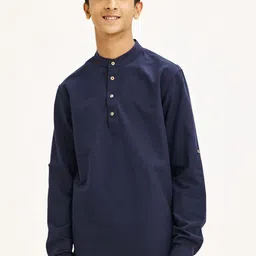 NO MONDAYS Boys Relaxed Band Collar Solid Cotton Casual Shirt-image-32