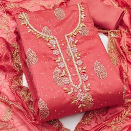 Peachmode Peach Embroidered Unstitched Dress Material-image-84