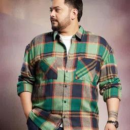 Instafab Plus Checked Comfort Spread Collar Cotton Shirt-image-35
