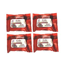 CRIBE Set Of 4 Rose Extract Wet Cleansing Wipes With Vitamin E - 25 Wipes Each-1