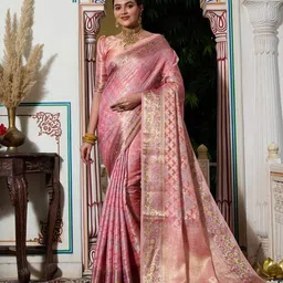 K 5 Fashion Ethnic Motifs Woven Design Zari Organza Banarasi Saree-image-44