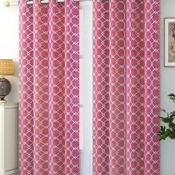 Aura Pink & White 2 Pieces Geometric Printed Velvet Door Curtains-image-93