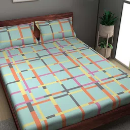 Sleepyhead Tetris Blue Geometric Printed 144 TC Cotton King Bedsheet &2 Pillow Covers-image-28