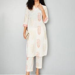 max Women Ethnic Motifs Printed V-Neck Pure Cotton Kurta with Trousers-image-31