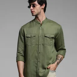 Jack & Jones Men Band Collar Solid Casual Shirt-image-74