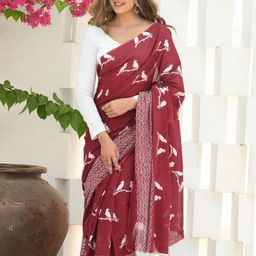 CaniBani Maroon Cotton Blend Banarasi Sarees-image-47