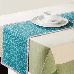 Fabindia Teal & White Printed Table Runners-15