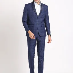 Turtle Men Checked Shawl Collar Single-Breasted Two-Piece Party Suit-image-28