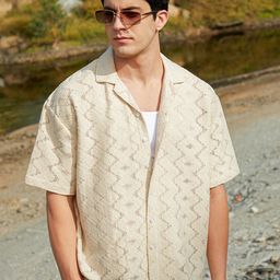 Campus Sutra Men Comfort Relaxed Fit Cuban Collar Textured Cotton Casual Shirt-image-93