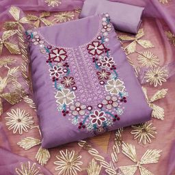 Blissta Floral Embroidered Gotta Patti Organza Unstitched Dress Material-image-4