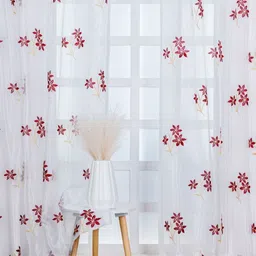 Parda Online White & Maroon Floral Printed Sheer Door Curtain-picture-19