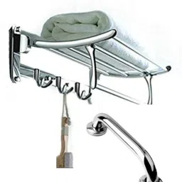 Stainless Steel Folding Towel Rack (24 inch) with Stainless Steel Grab Bar Silver Towel Holder-image-97