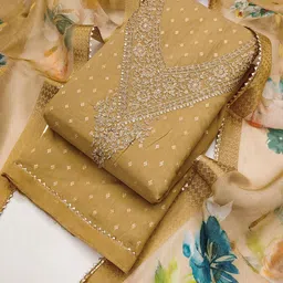 Riti Floral Embroidered Sequinned Chanderi Silk Unstitched Dress Material-image-40