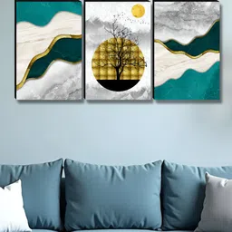 Aura Green & White 3 Pieces Tree & Moon Floral And Botanical Wooden Wall Arts-24