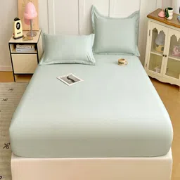 JC HOME Green 140 TC Queen Bedsheet with 2 Pillow Covers-picture-43