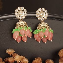 Jazz and Sizzle Gold Plated Kundan Studded & Beaded Dome Shaped Jhumkas-23